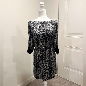 Robert Rodriguez Gray and Black Leopard Silk Dress